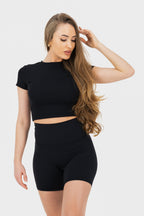 High waisted shorts and top black